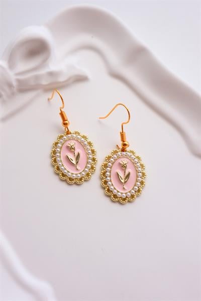 Gold Pembe İncili Lale İthal Küpe 