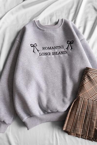 Gri Romantic Long Island 3 İplik Şardonlu Sweatshirt