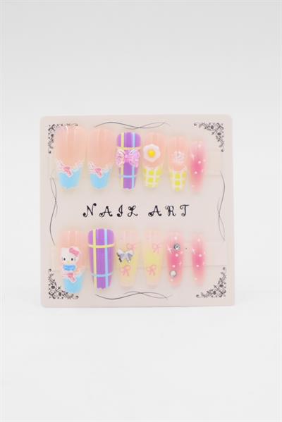 Pembe Lila Hello Kitty Nail Art 3D Takma Tırnak 