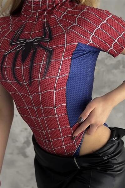 Kırmızı Kısa Kol Spider Çıtçıtlı Body