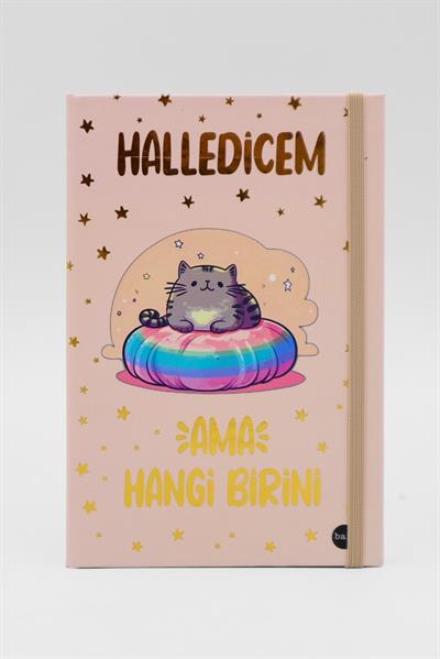Lastikli Çizgisiz Defter - Kedi Halledicem Ama Hangi Birini
