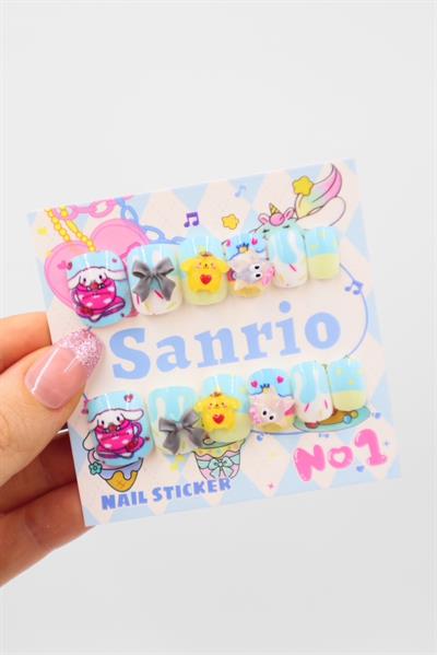 Mavi Sanrio Karakter Pompompurin & Cinnamoroll 3D Takma Tırnak
