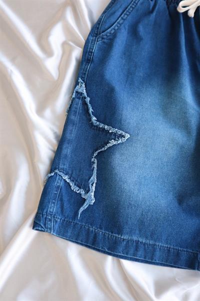 Mavi Y2k Stars Patch Detay Capri