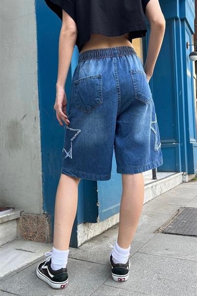 Mavi Y2k Stars Patch Detay Capri