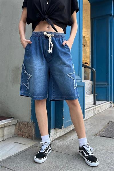 Mavi Y2k Stars Patch Detay Capri