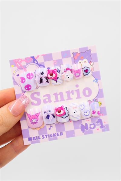 Mor Sanrio Karakter Kuromi &Bear 3D Takma Tırnak 