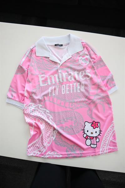 Pembe Hello Kitty Madrid Jersey Pola Yaka T-shirt