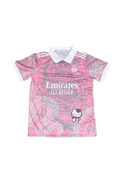 Pembe Hello Kitty Madrid Jersey Pola Yaka T-shirt