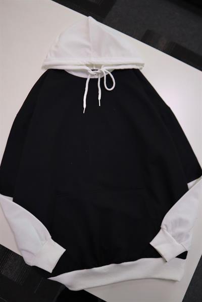 Siyah Beyaz Kapüşonlu  Sweatshirt