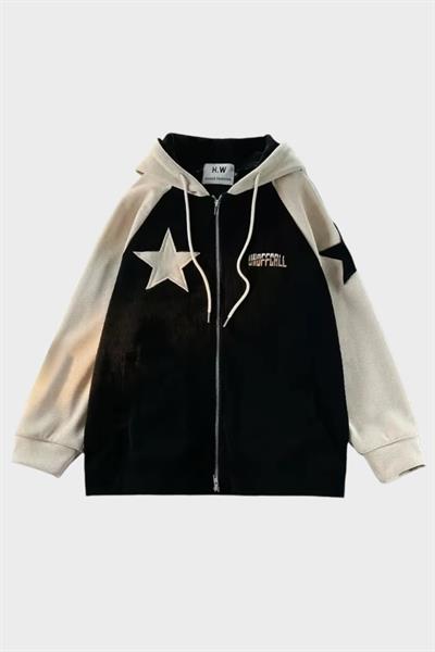 Siyah Krem Unoffcall Star Pattern Hırka 