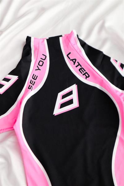 Siyah Pembe  Kısa Kol See You Çıtçıtlı Body 