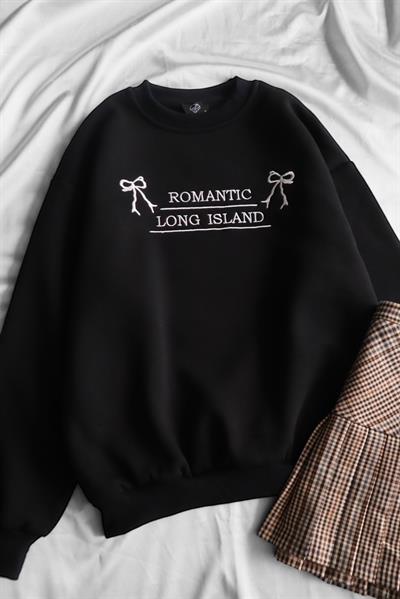 Siyah Romantic Long Island 3 İplik Şardonlu Sweatshirt 