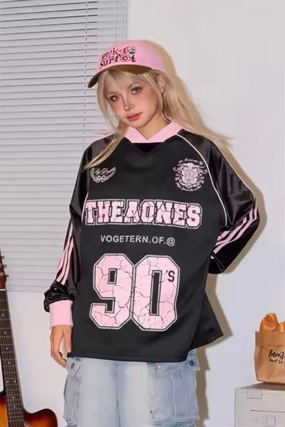 Siyah Unisex 90s Theaones Uzun Kollu Jersey Forma 