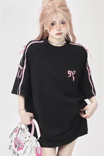 Siyah Unisex Pink Coquette T-Shirt