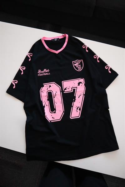 Siyah Y2k Ribbon Ballet Oversize T-Shirt