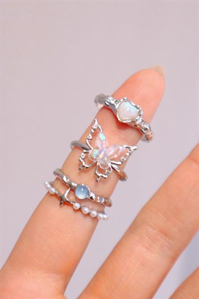 Vintage Piece Blunt Butterfly Ring 3lü Yüzük Seti 