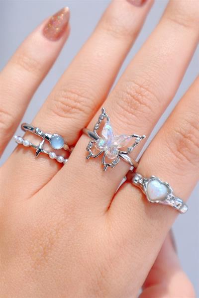 Vintage Piece Blunt Butterfly Ring 3lü Yüzük Seti 