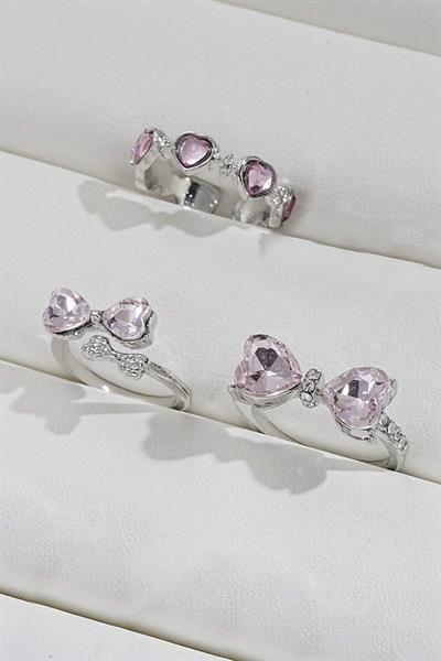 Y2K Bow And Heart 3lü Yüzük Seti