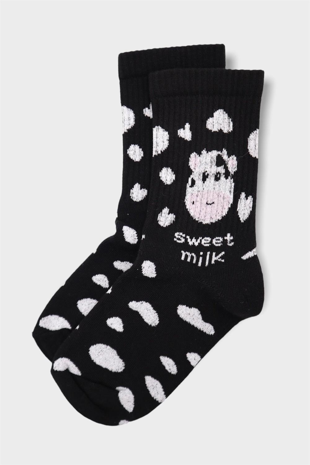 Siyah Sweat Milk Kalp Çorap