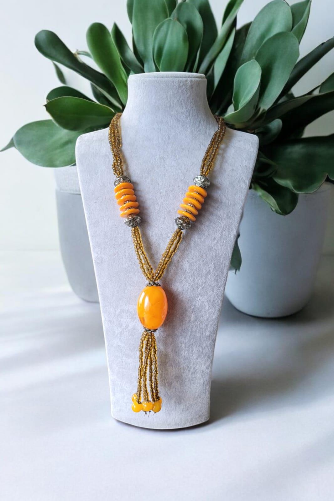 Amber Taşlı Sarı Doğaltaş Kadın Kolye