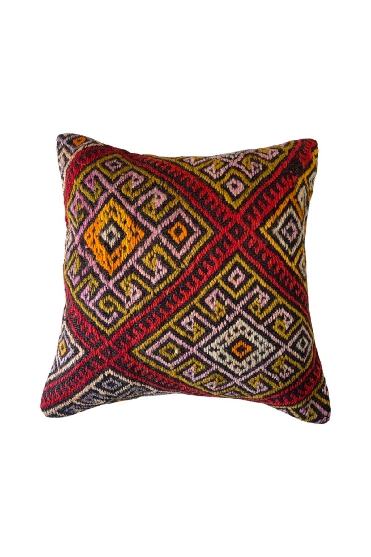 Anadolu Türk Kilimlerinden El Emeği Vintage Yastık Kılıfları 40x40 Cm 1