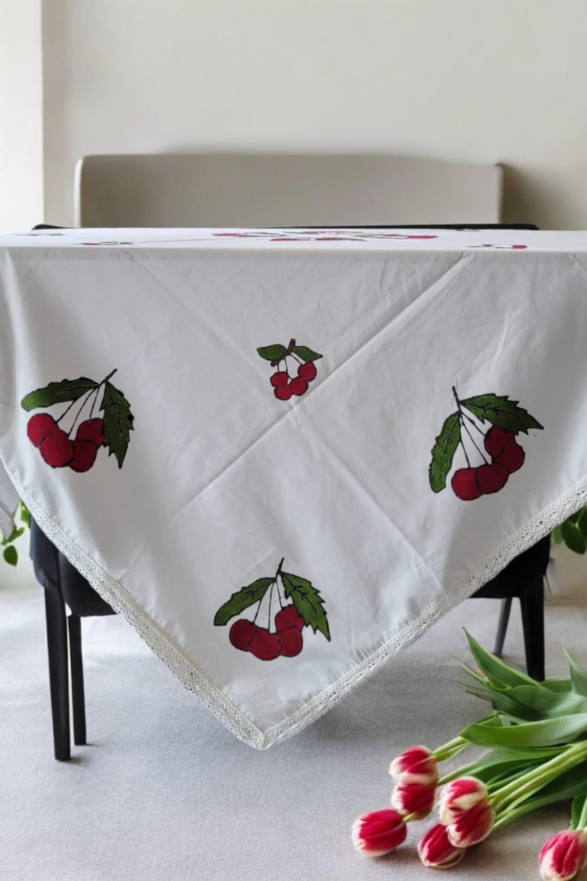 Sema Kök Kiraz Desen Kopanaki Dantelli Masa Örtüsü