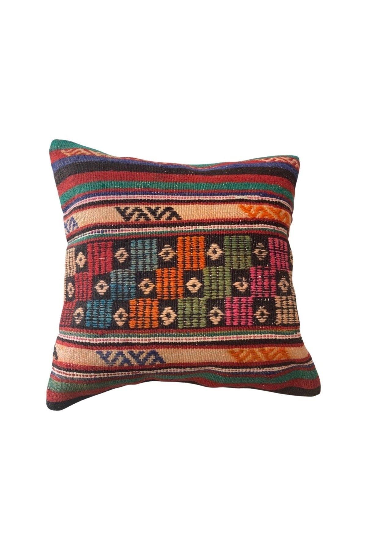 Anadolu Türk Kilimlerinden El Emeği Vintage Yastık Kılıfları 45x45 Cm 17