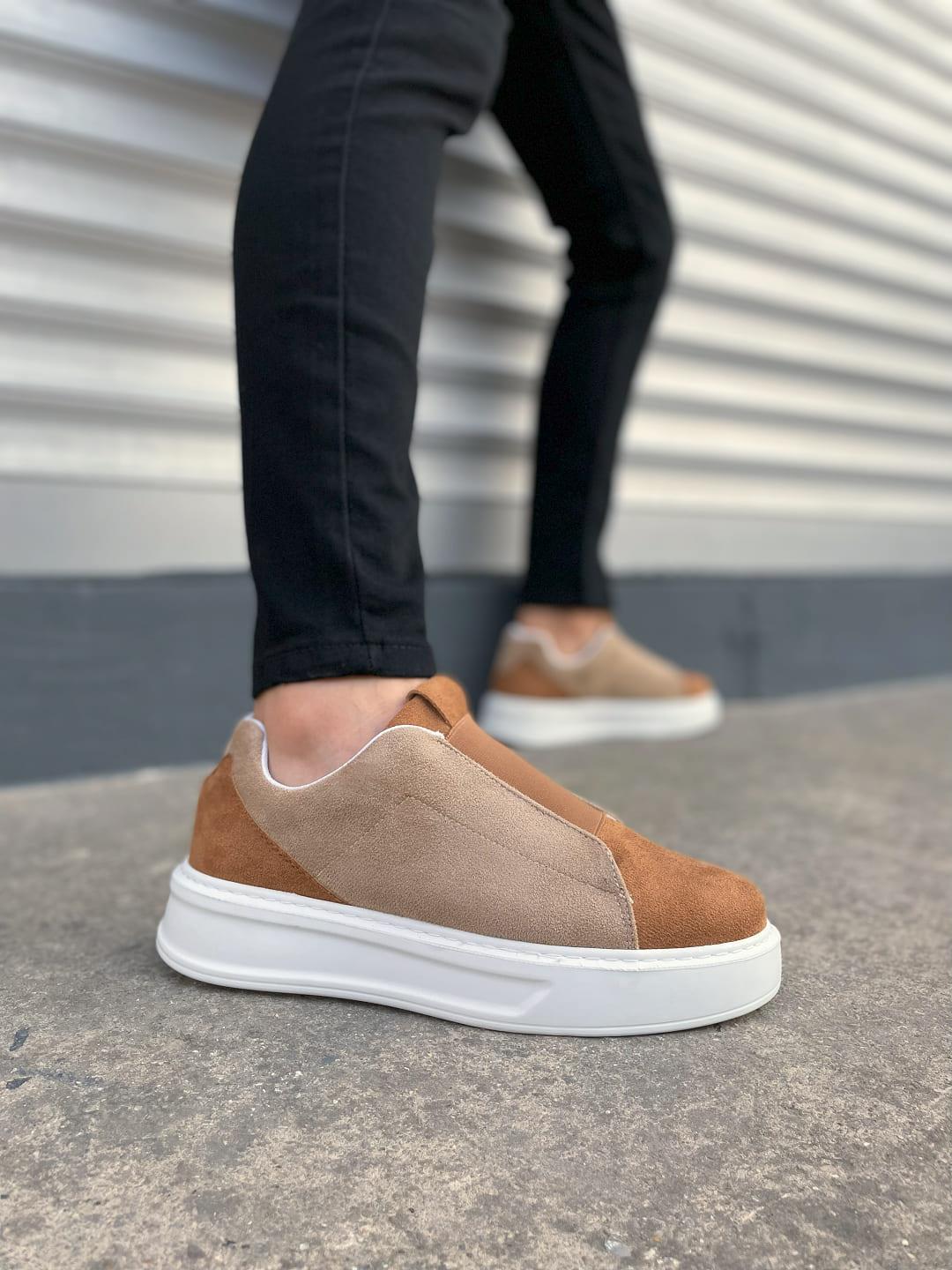 JY007 Alba Bağcıksız Süet Erkek Günlük Sneaker Ayakkabı SBT Taba/Vizon
