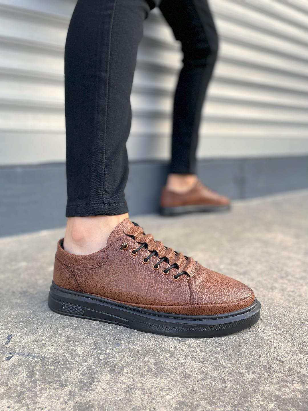 JY0535 Prime Bağcıklı Cilt Erkek Günlük Sneaker Ayakkabı CST - Taba