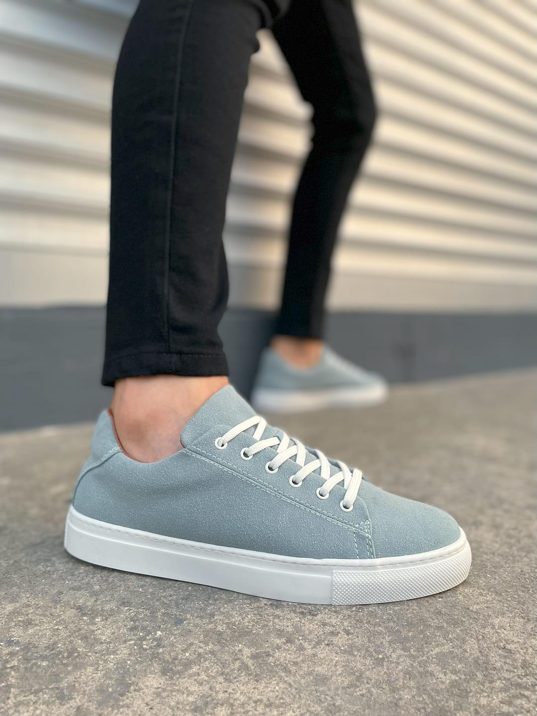 JY122 Mode Bağcıklı Süet Erkek Günlük Sneaker Ayakkabı SBT - Mavi