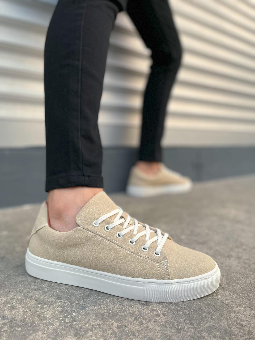 JY122 Mode Bağcıklı Süet Erkek Günlük Sneaker Ayakkabı SBT - Bej