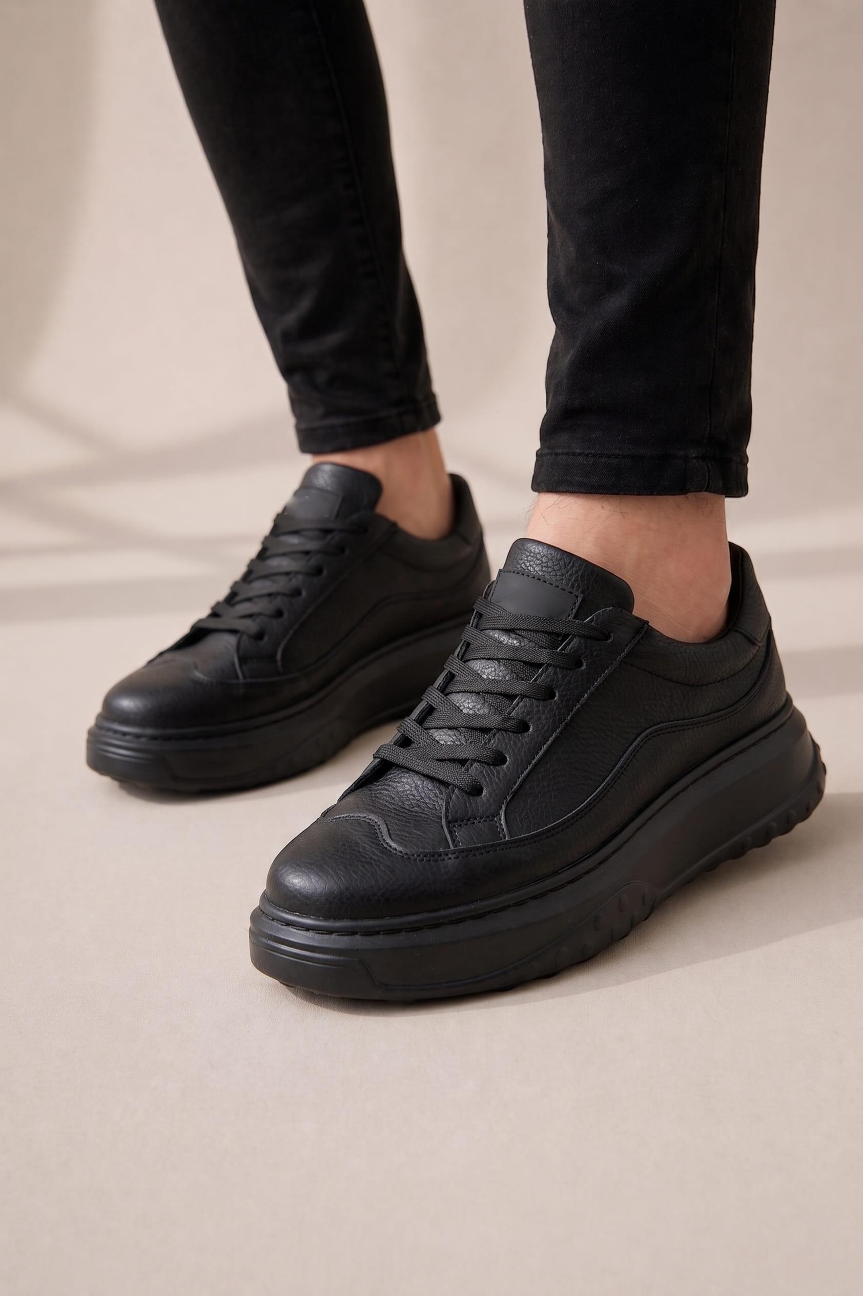 JY507 Dara Bağcıklı Cilt Erkek Günlük Sneaker Ayakkabı CST Siyah