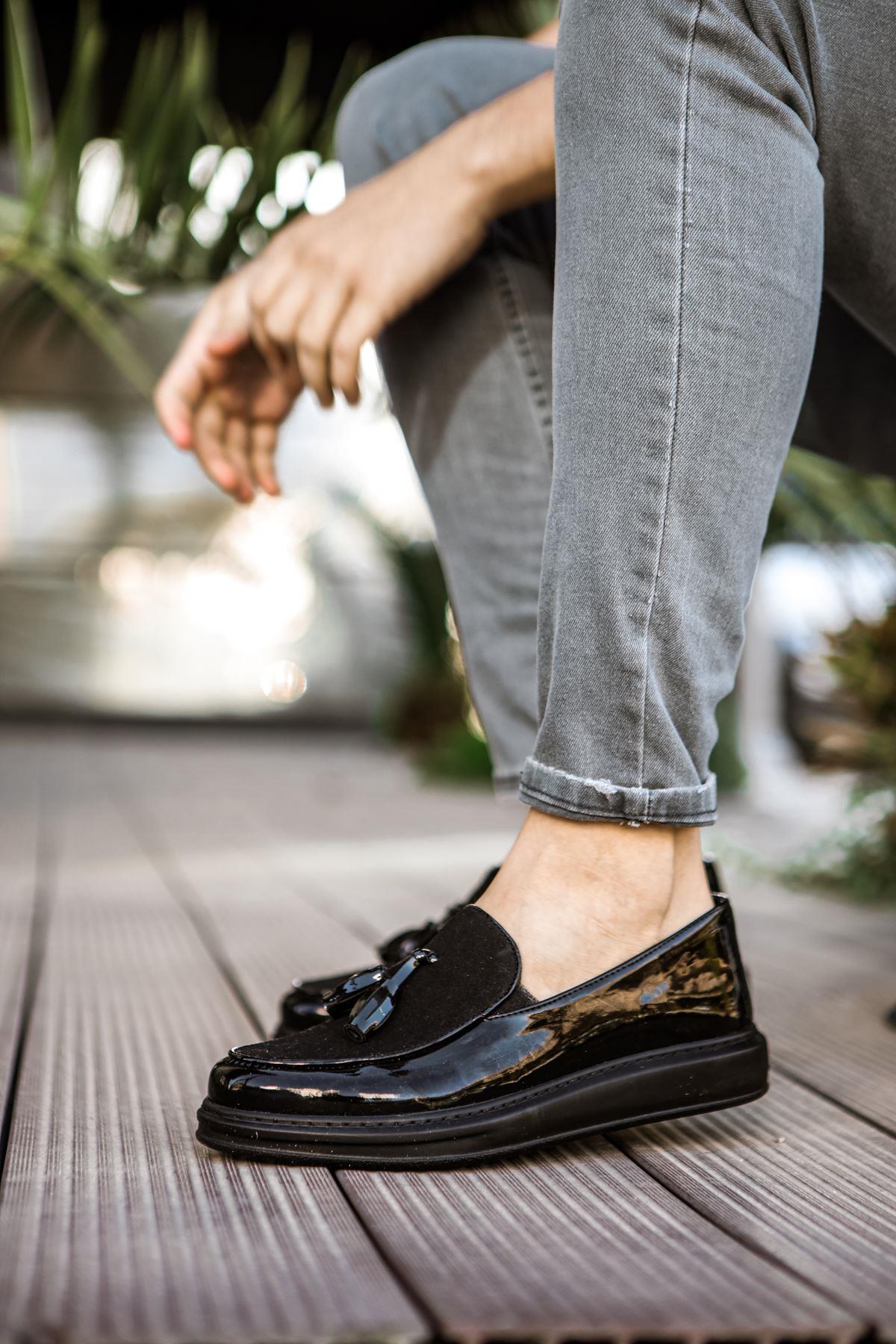 umitarafal CH002 RST Loafer Verniciata Erkek Ayakkabı SIYAH