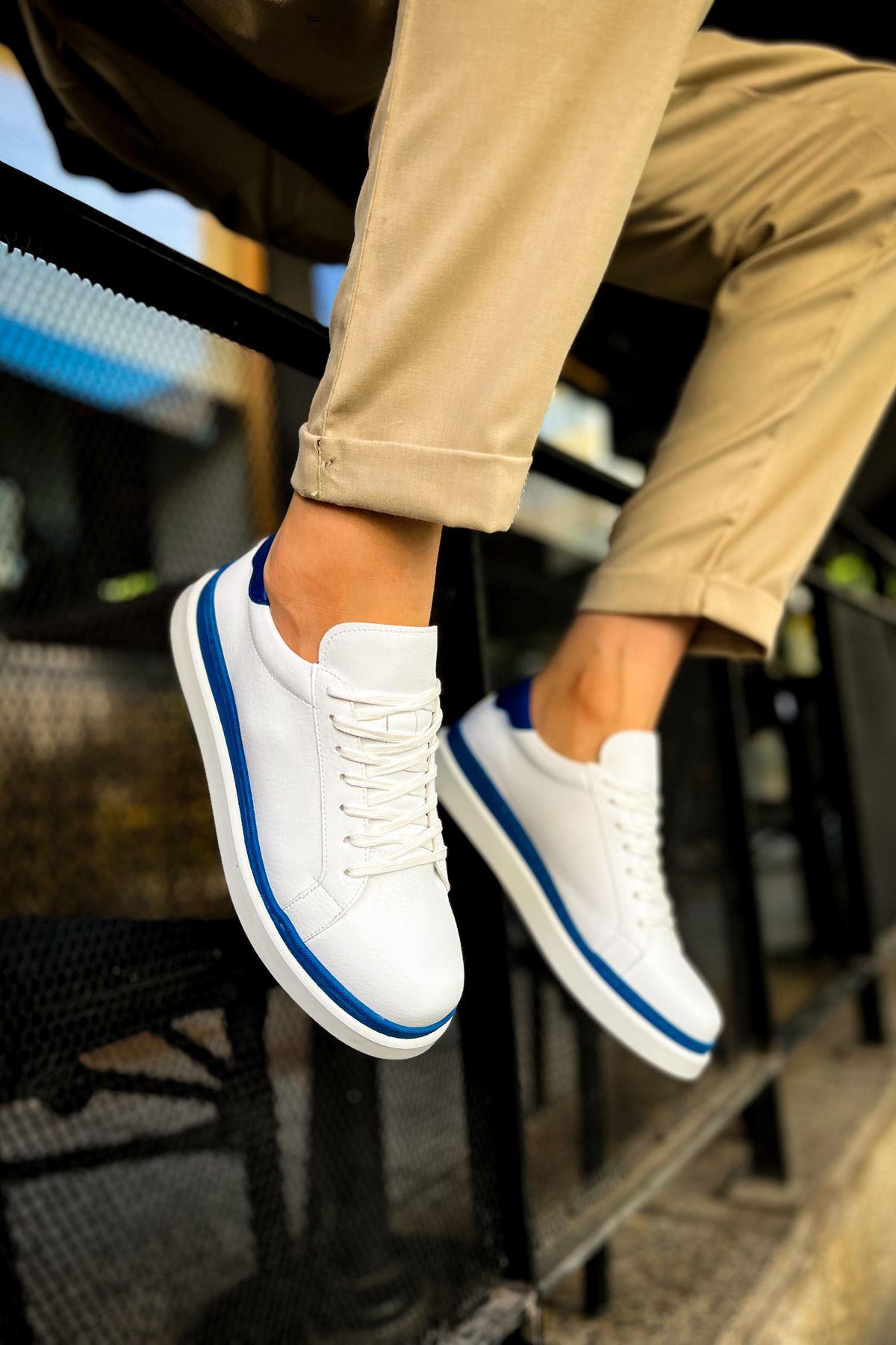 umitarafal CH979 Santoni GBT Spor Erkek Ayakkabı BEYAZ/MAVI