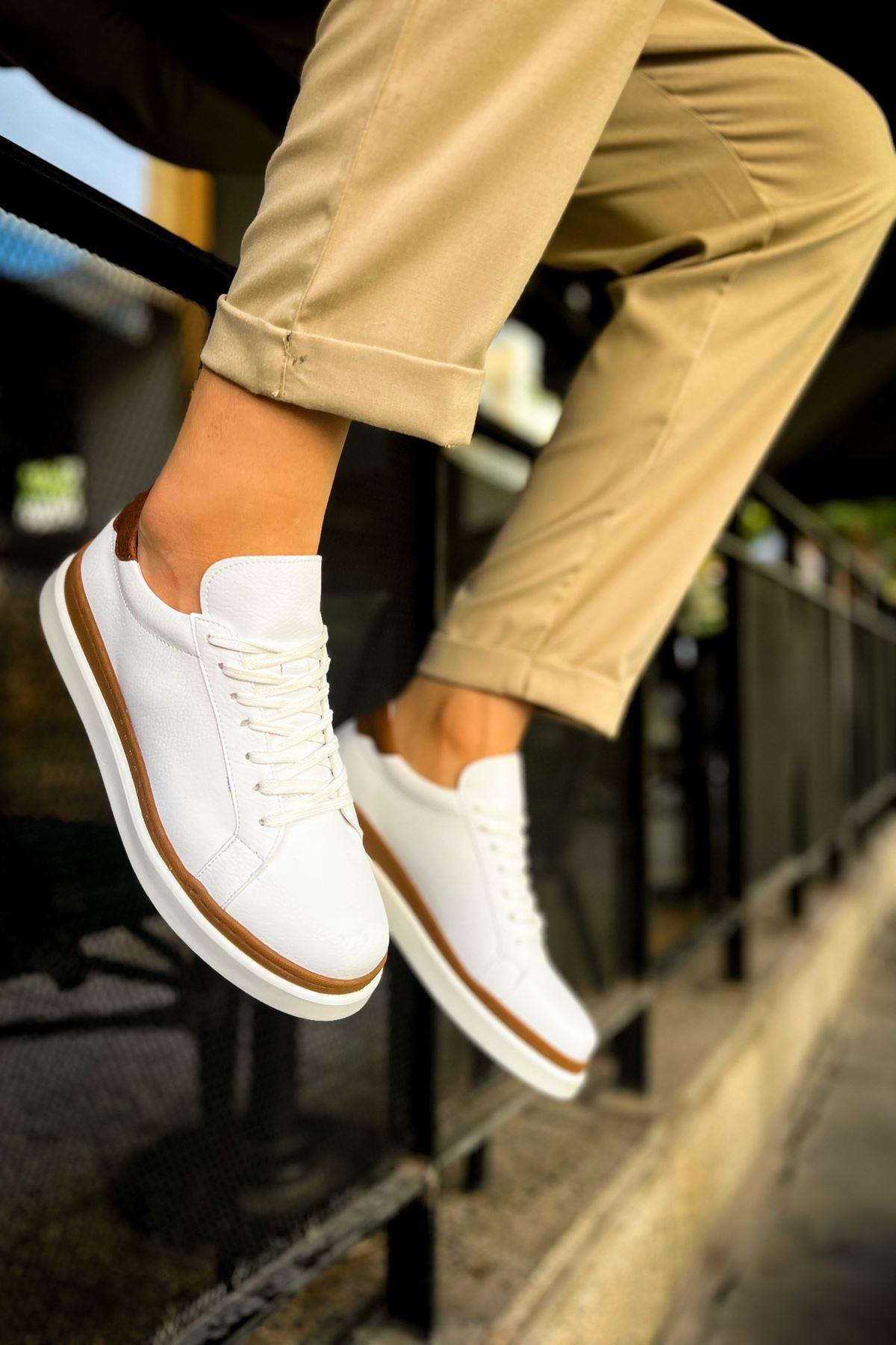 umitarafal CH979 Santoni GBT Spor Erkek Ayakkabı BEYAZ/TABA