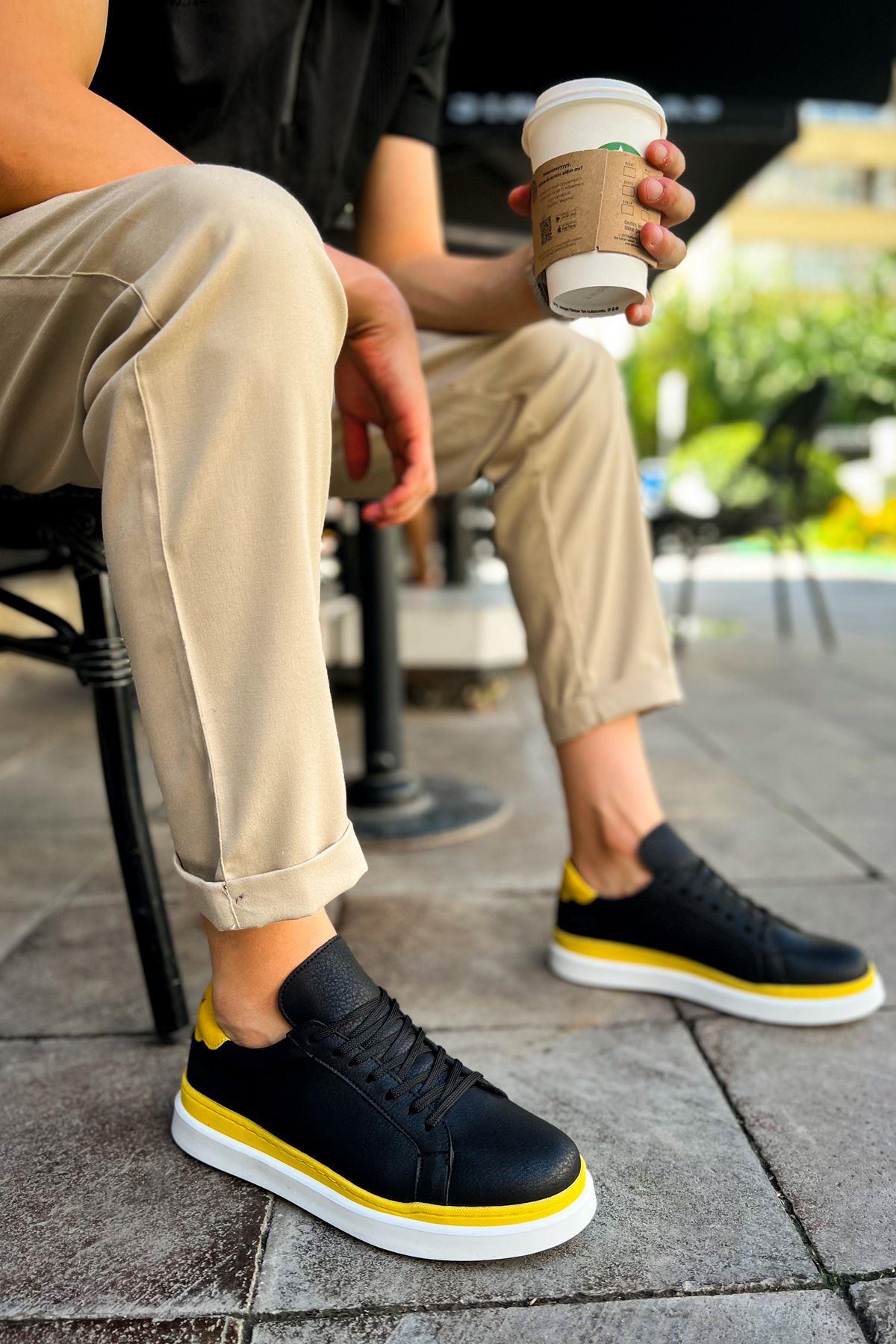 umitarafal CH979 Santoni GBT Spor Erkek Ayakkabı SIYAH/SARI