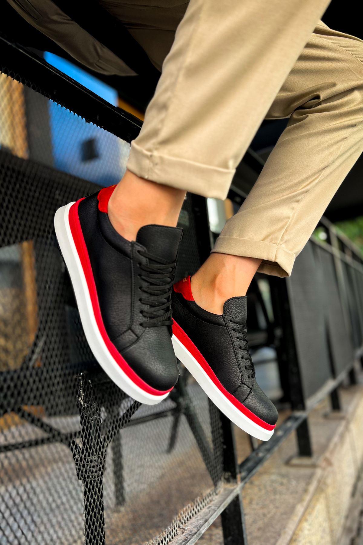 umitarafal CH979 Santoni GBT Spor Erkek Ayakkabı SIYAH/KIRMIZI