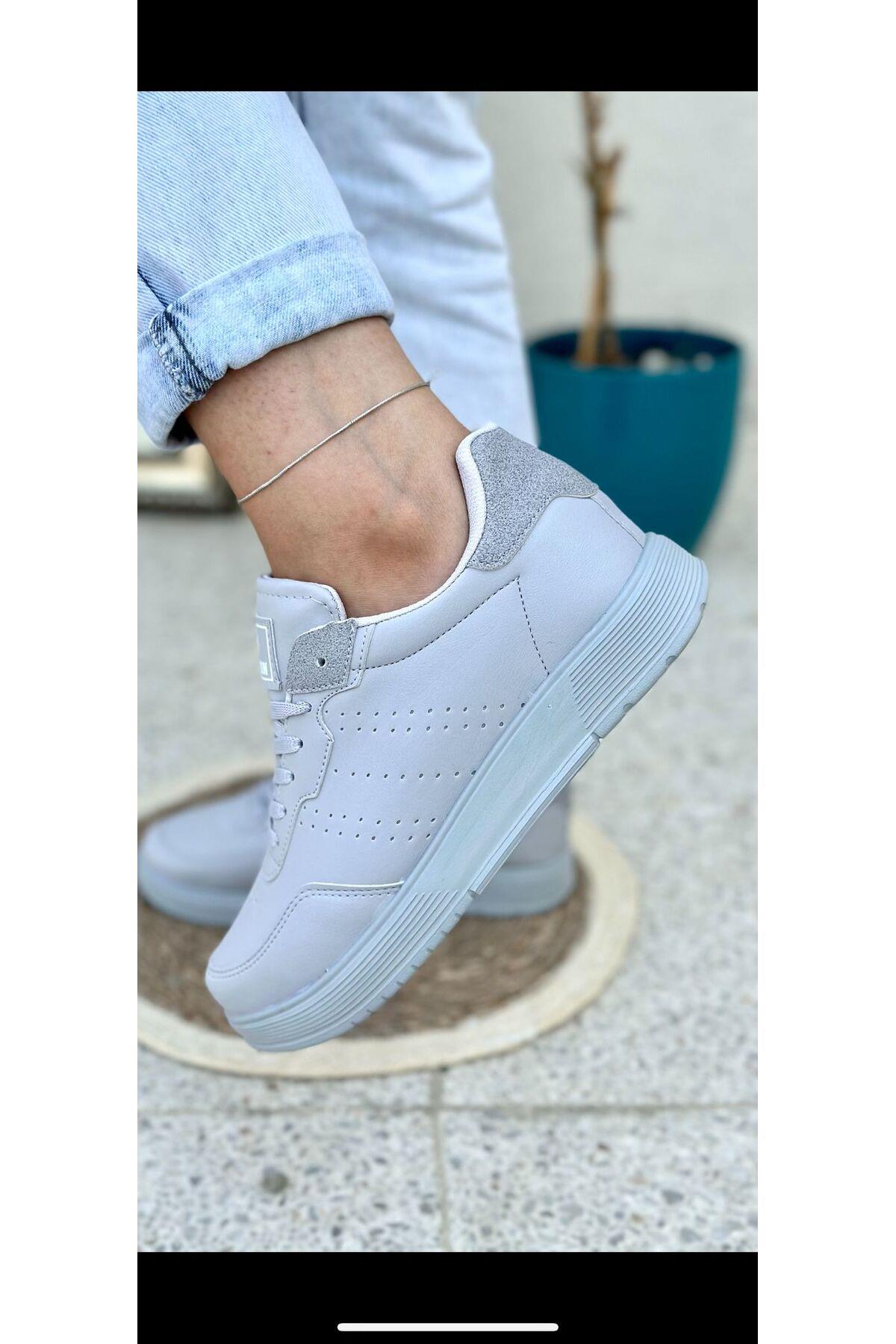 Hafif Tasarımlı Düz Tabanlı Günlük Kullanışlı Düz Renk Unisex Spor Ayakkabı Sneaker