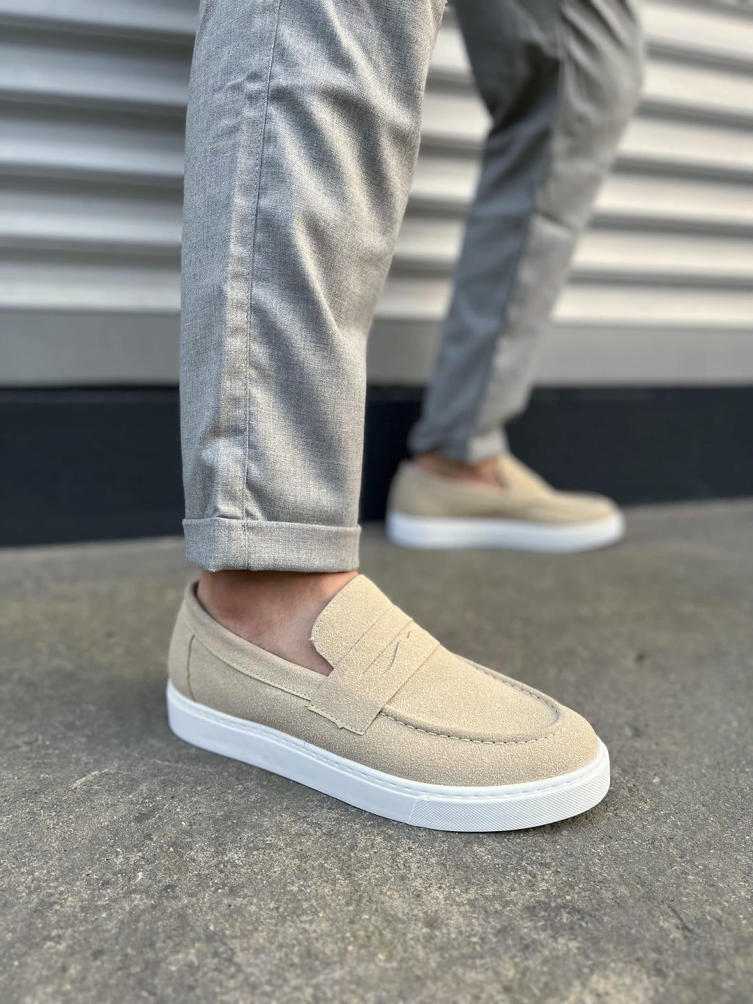 JY180 Estilo X Bağcıksız Süet Erkek Günlük Spor Klasik Ayakkabı SBT - Krem