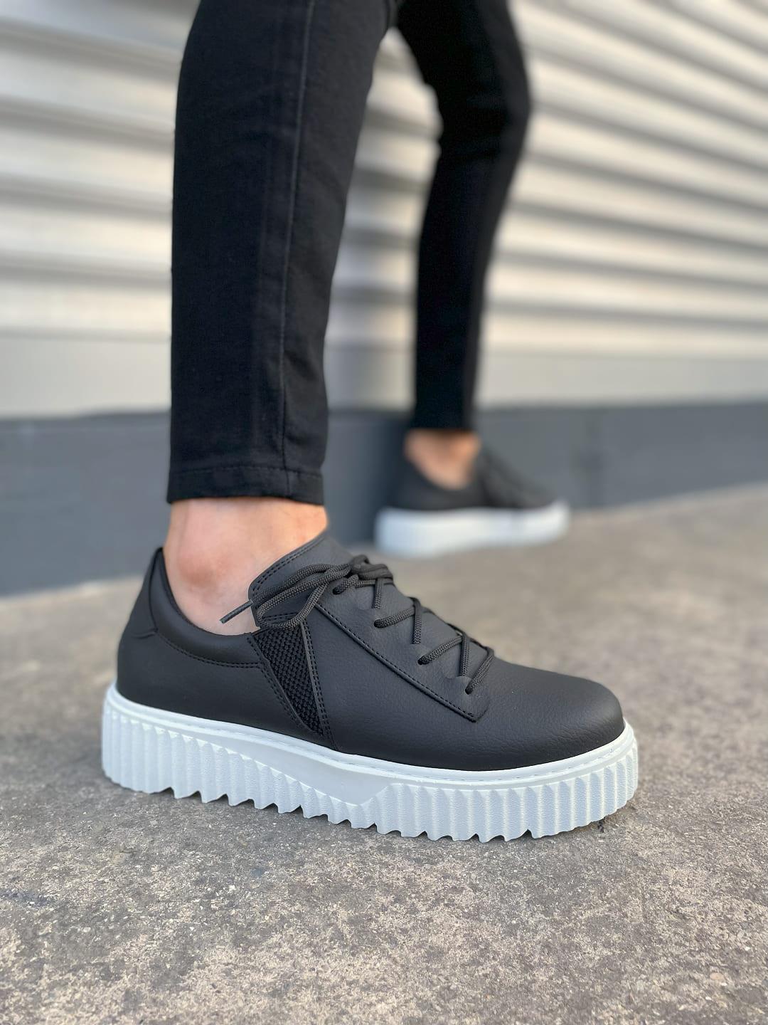 JY502 Bold Bağcıklı Cilt Erkek Günlük Sneaker Ayakkabı CBT - Siyah