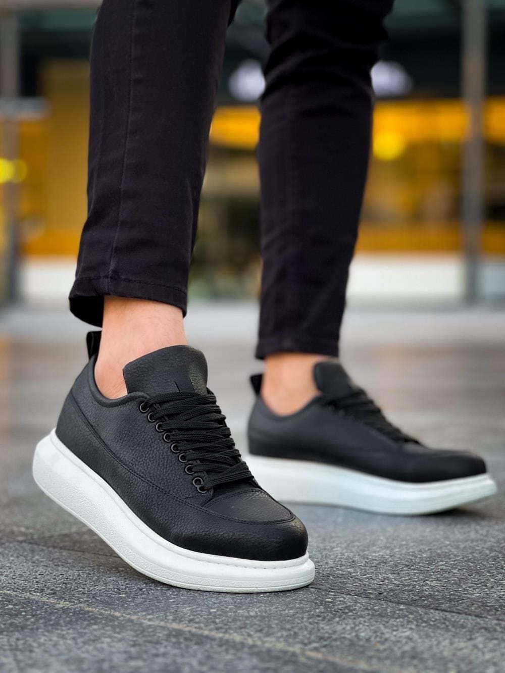 JY814 Axel Bağcıklı Cilt Erkek Günlük Sneaker Ayakkabı CBT Siyah