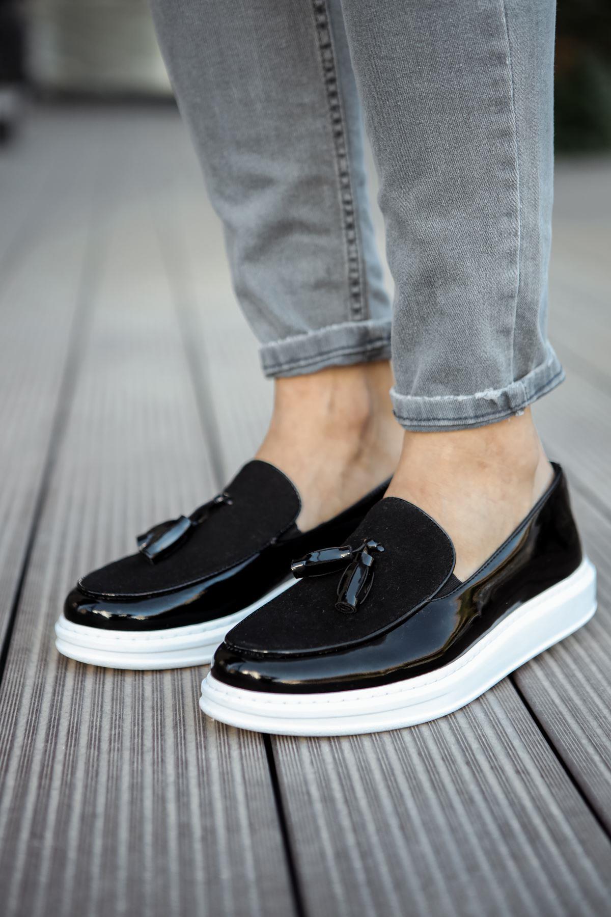 umitarafal CH002 RBT Loafer Verniciata Erkek Ayakkabı SIYAH