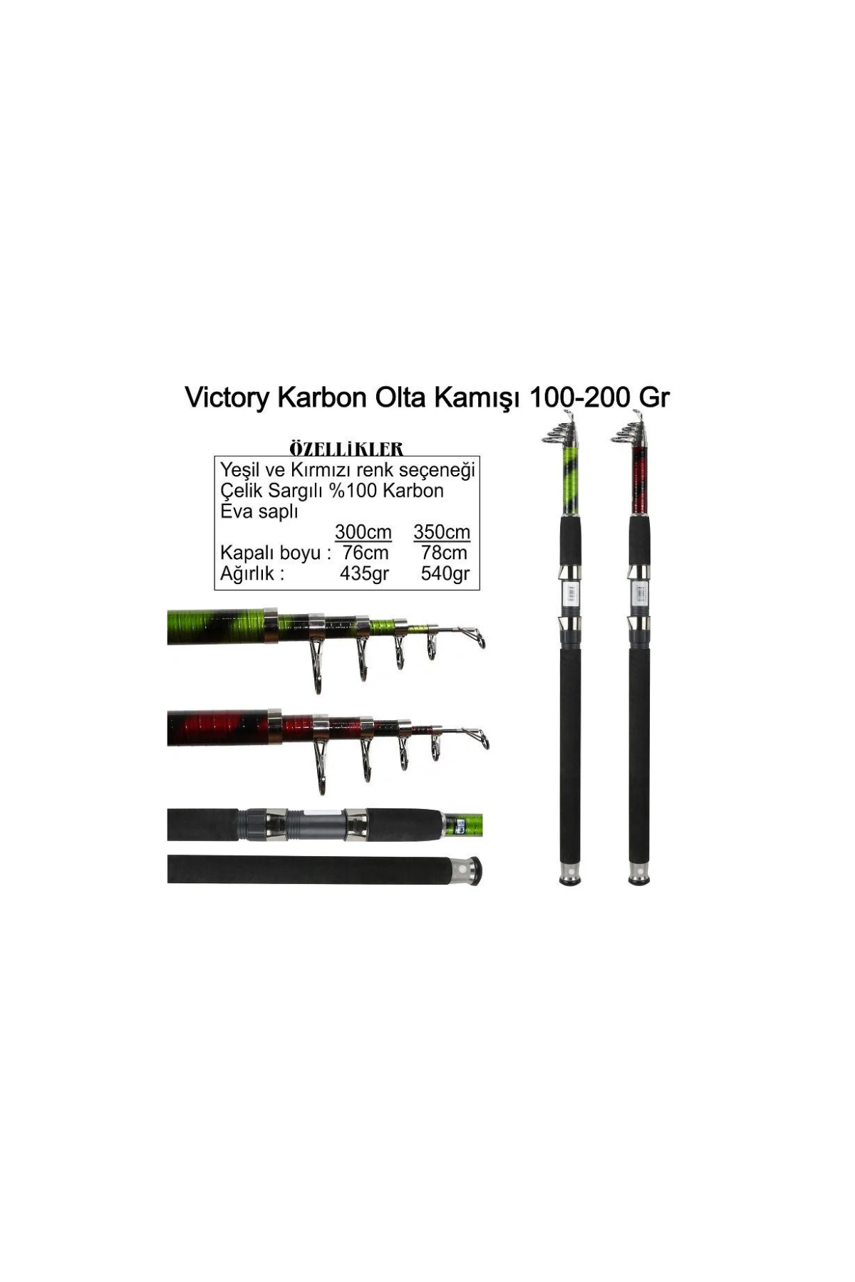 Victory 350 Karbon Olta Kamışı 100-200 Gr YeşilVictory 350 Karbon Olta Kamışı 100-200 Gr Yeşil