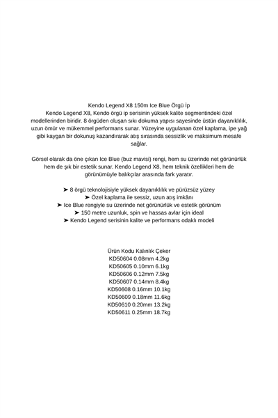 Kendo Legend X8 150M İce Blue Orgü İp 0,18