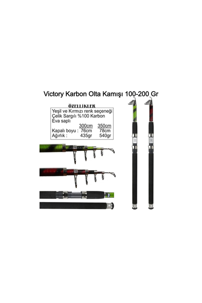 Victory 350 Karbon Olta Kamışı 100-200 Gr YeşilVictory 350 Karbon Olta Kamışı 100-200 Gr Yeşil