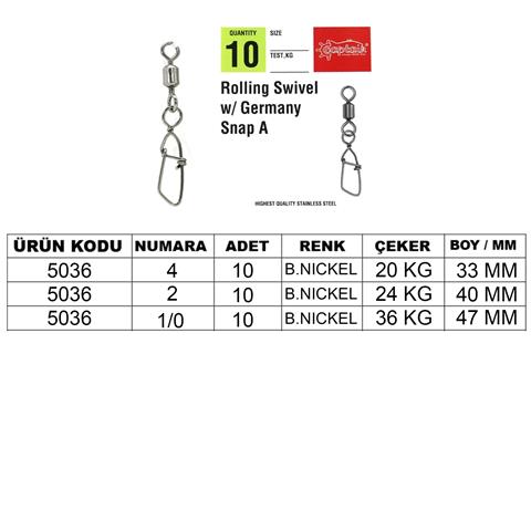 Captain 5036 Germany-A Klips 10'lu Paket Black Nikel NO 1/0