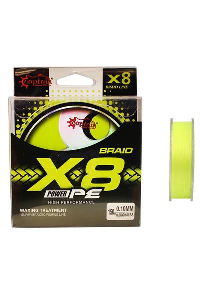 Captain X8 Power PE 8 Örgü Spin İp Misina 150mt Lemon Yellow 0,20mm