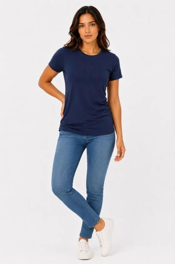 Basic Tişört Bisiklet Yaka Kısa Kol Günlük Yazlık Slim Fit T-Shirt - Lacivert