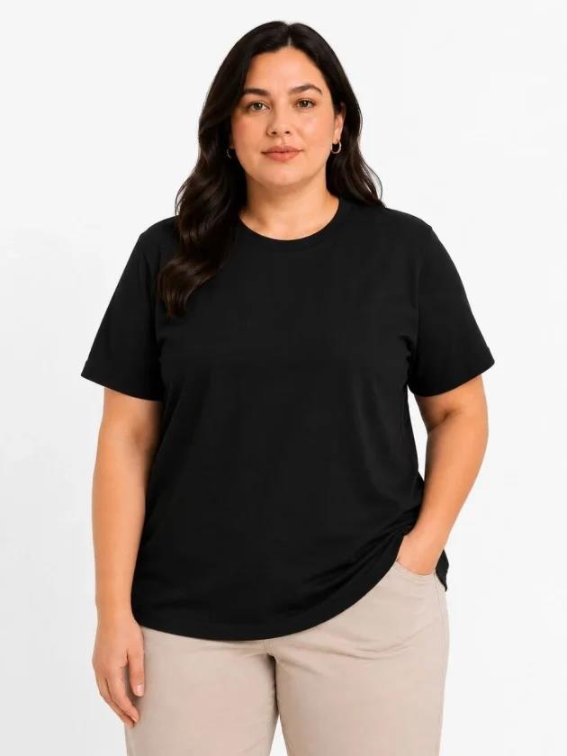 Battal Big Size Basic Tişört Bisiklet Yaka Rahat Kalıp T-Shirt - Siyah
