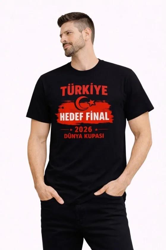 Erkek TÜRKİYE Baskılı Tişört Ay Yıldız 2026 Dünya Kupası Taraftar Forma T-Shirt - Siyah